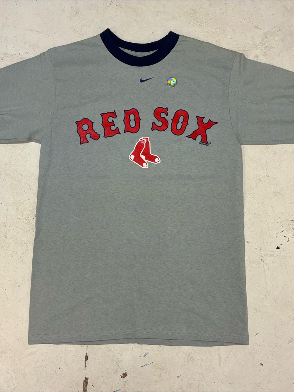 NWT Vintage Boston Red Sox Nike Center Swoosh Ringer T Shirt Men's Small Gray